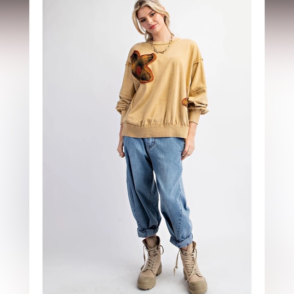 34. Flower Patch Terry Knit Top in Camel - Picture 2 of 4